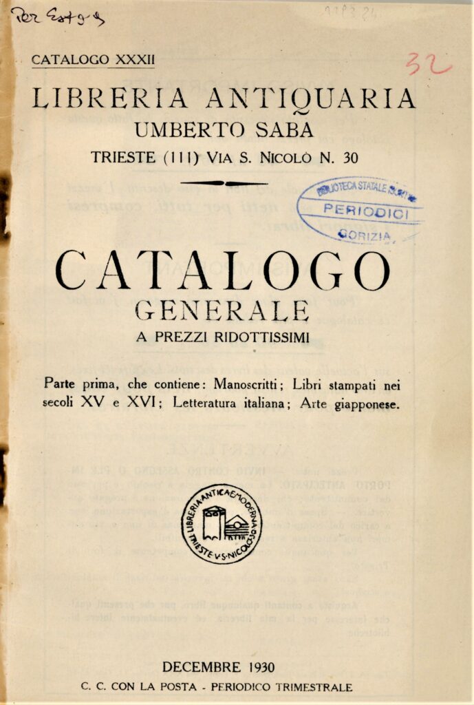 LIBRERIA ANTIQUARIA “UMBERTO SABA” CATALOGO …