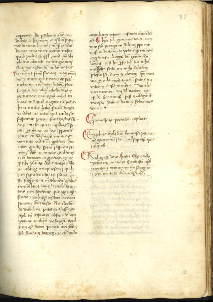 Lettera di Francesco Petrarca al Fratello Gherardo, Museo Petrarchesco piccolomineo